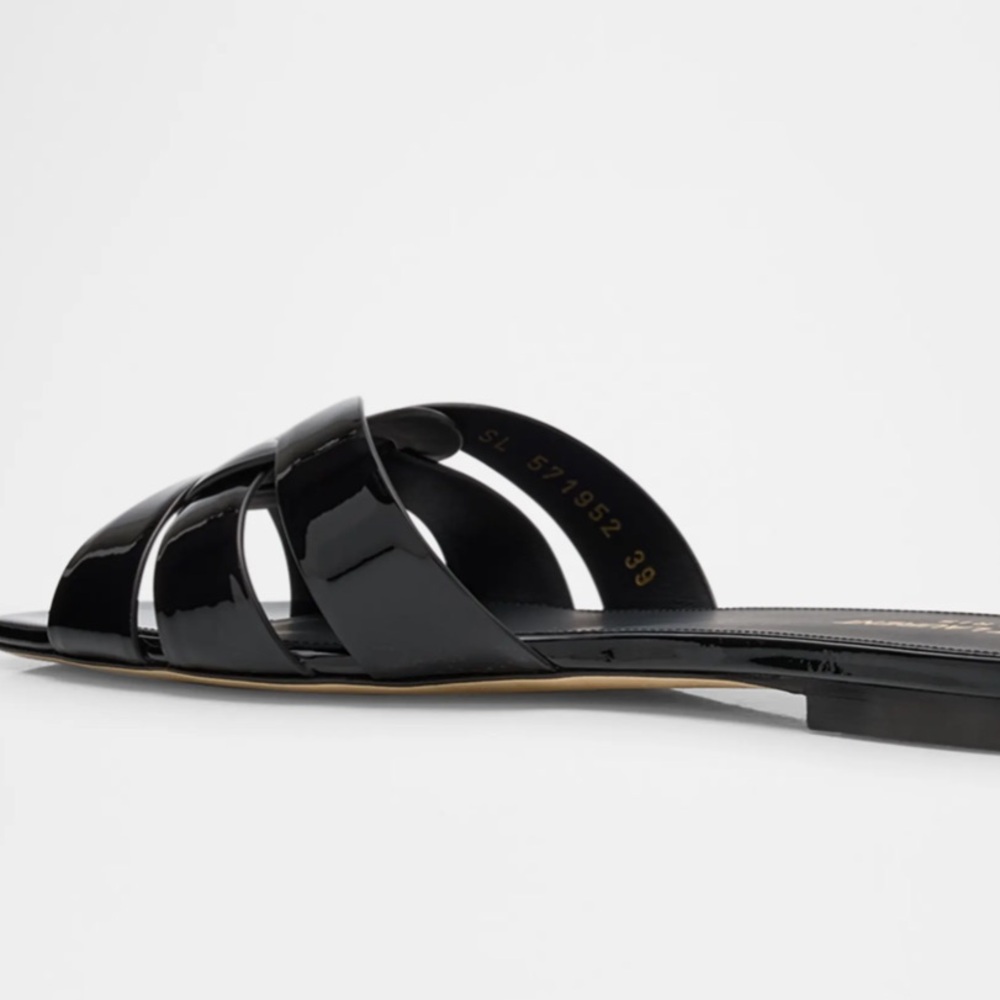 Saint Laurent Nu Pieds Woven Patent Tribute Flat Sandals - Picture 2 of 9